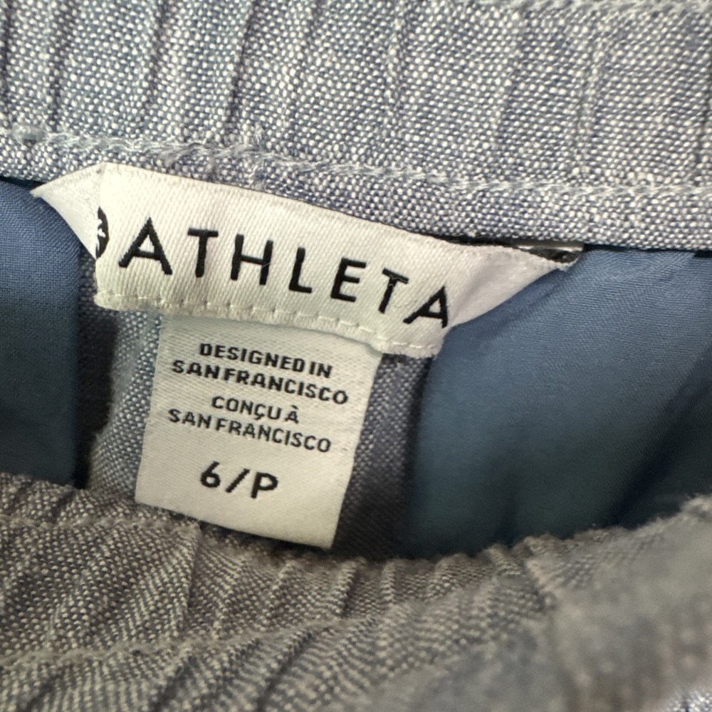 Athleta Cabo Linen Wide Leg Pants Blue Women's Sz 6 / P Drawstring Relaxed - Picture 4 of 6